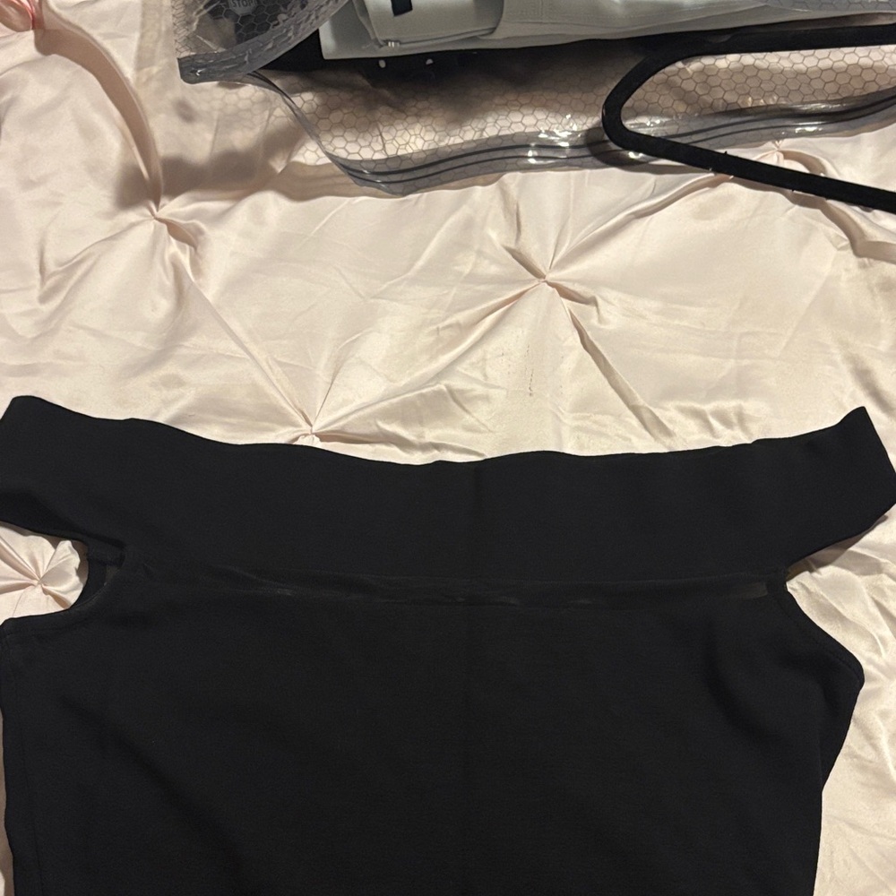 French Connection Black Off-Shoulder Crop Top